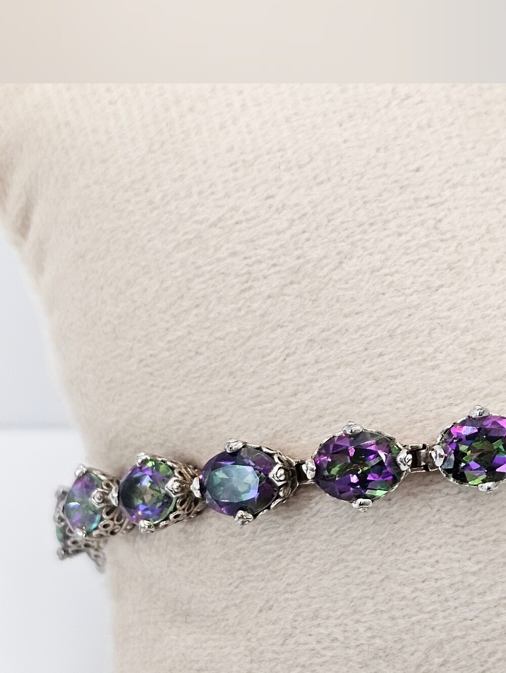 Genuine Mystic Topaz Tennis Bracelet Sterling Silver Rhodium Overlay 7"